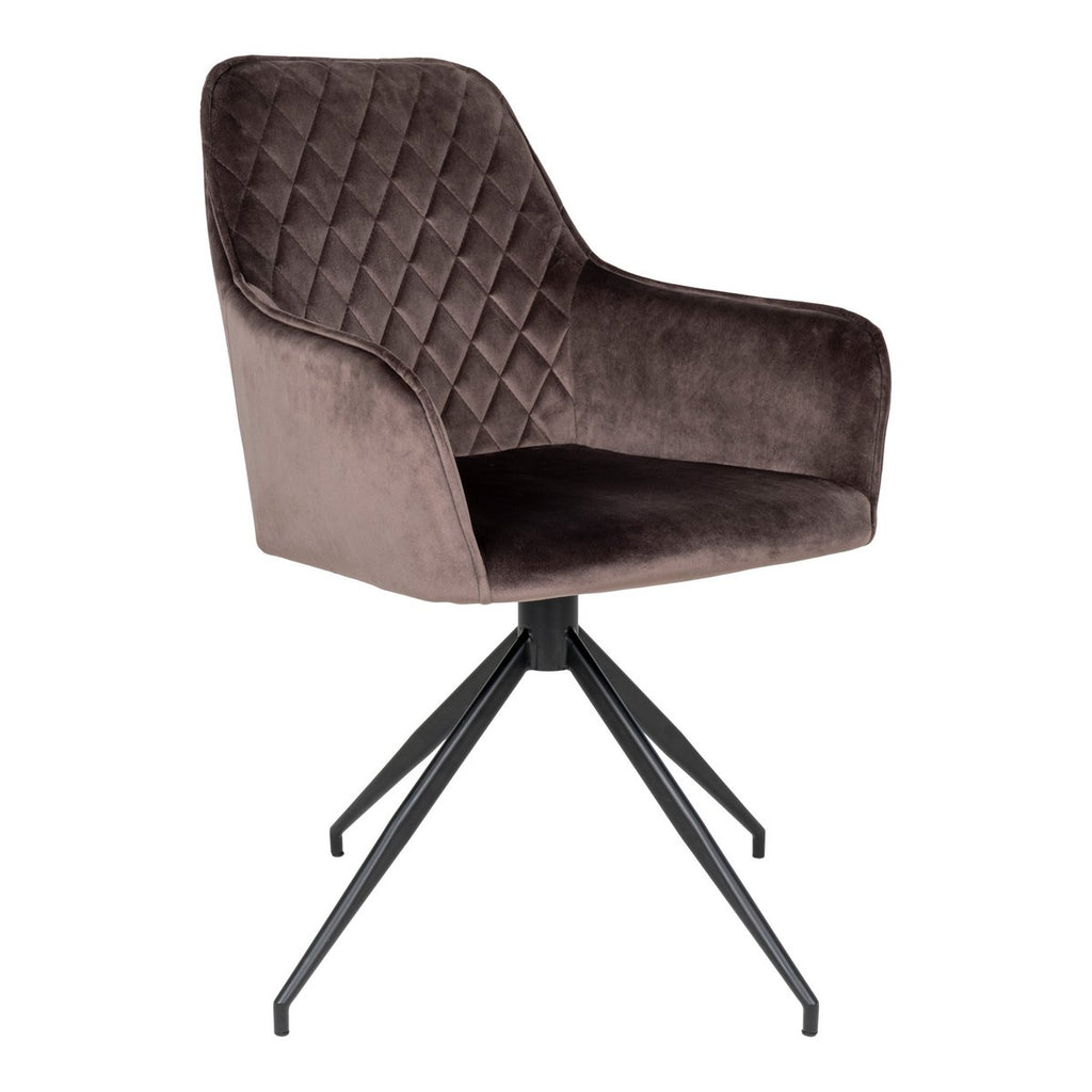 Chaise de salle à manger pivotante Harbo - Brun clair, velours, pieds en métal noir