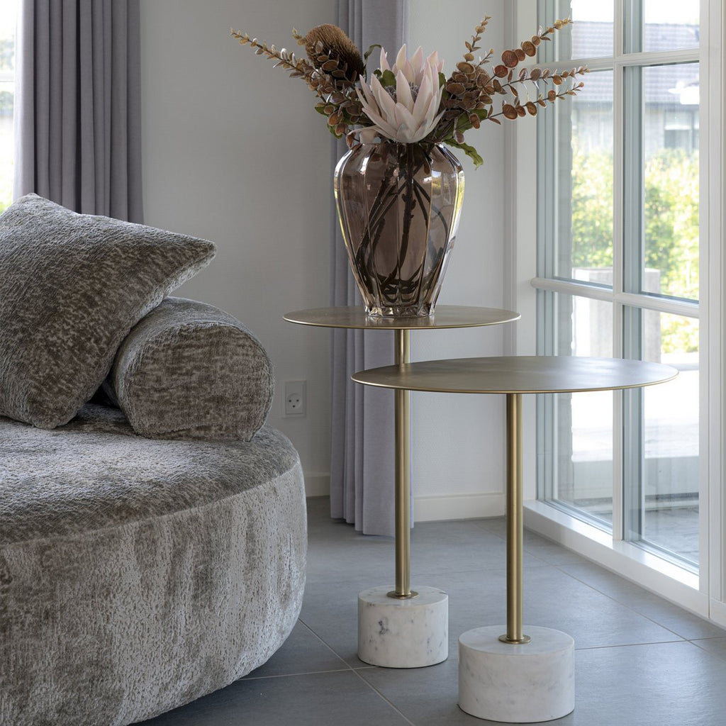 Table d'appoint Lecco - Laiton/Marbre, Marbre, Acier, 51x52cm