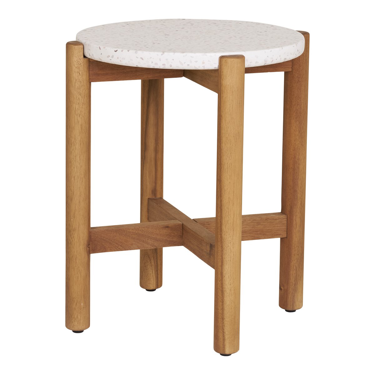 Table d'Appoint Terracina - Naturel/Blanc, Acacia/Terrazzo, ø37x46 cm