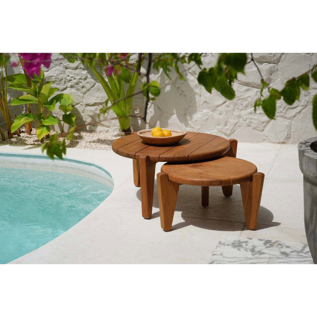 Table basse d’extérieur Seseh en teck récupéré Ø 50 cm