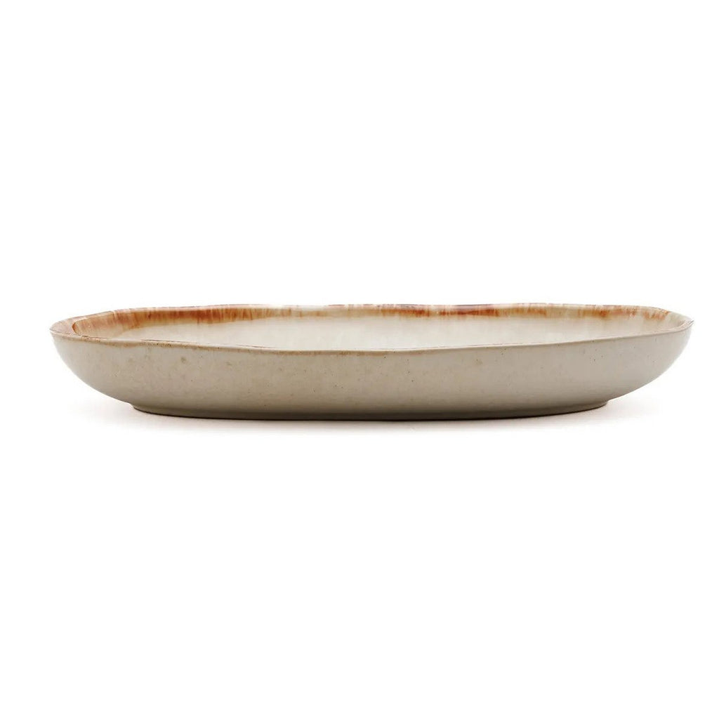 Plat ovale en grès Cascais – Blanc Or – M | Bazar Bizar