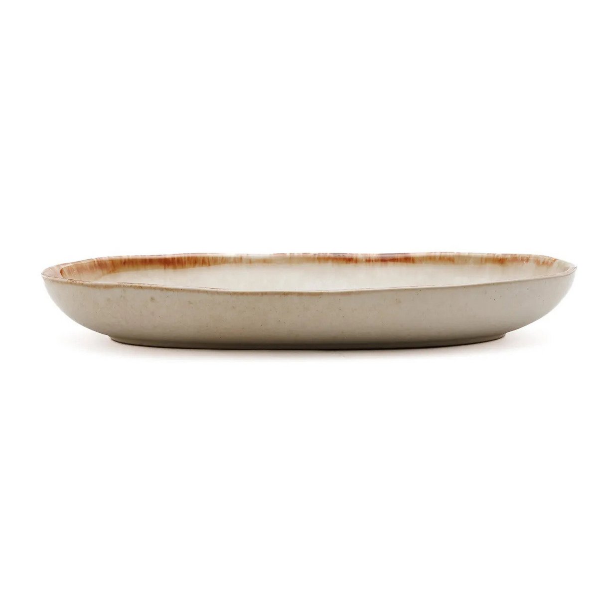 Plat ovale en grès Cascais – Blanc Or – M | Bazar Bizar