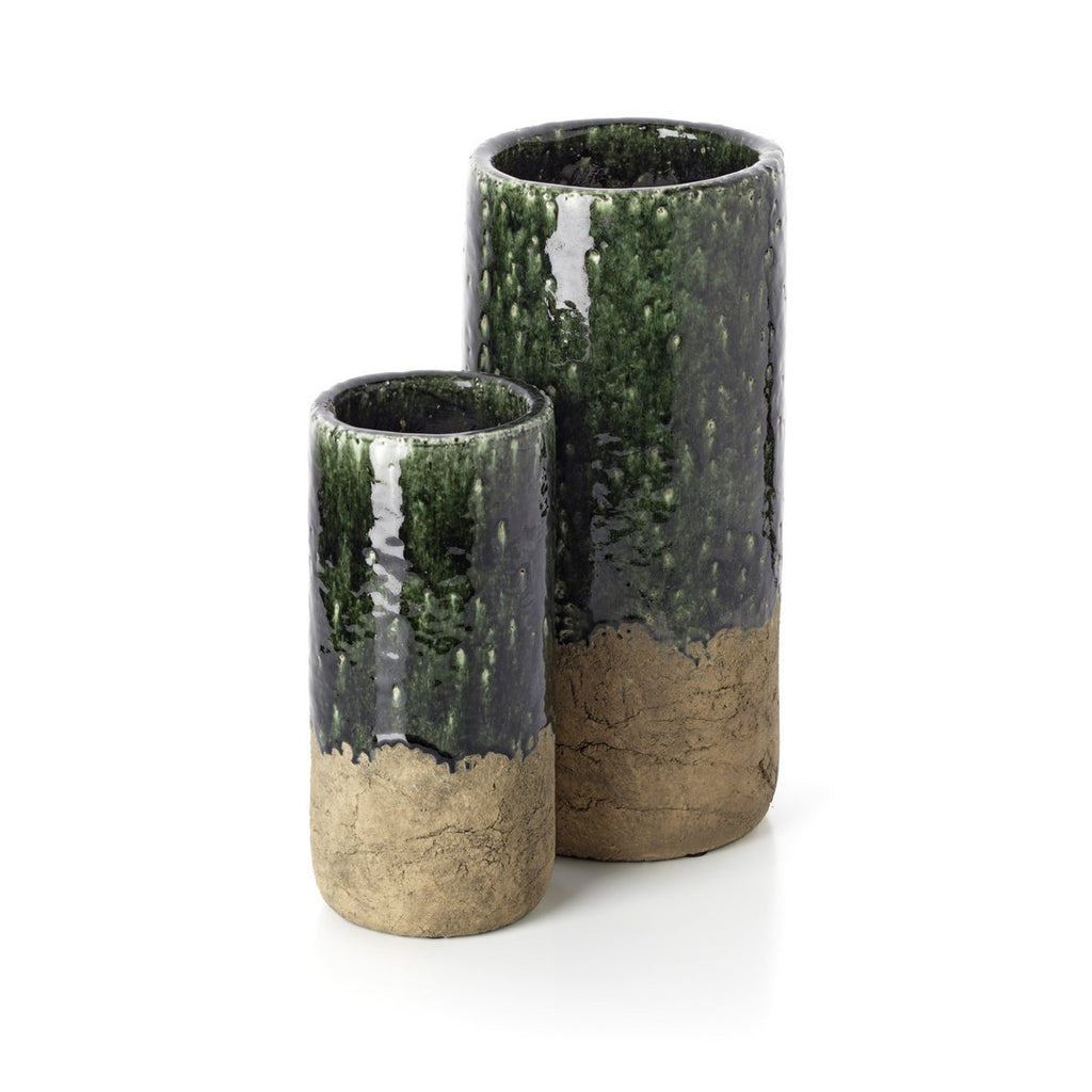 Vase cylindrique en grès Moss – Vert Béton – L | Bazar Bizar