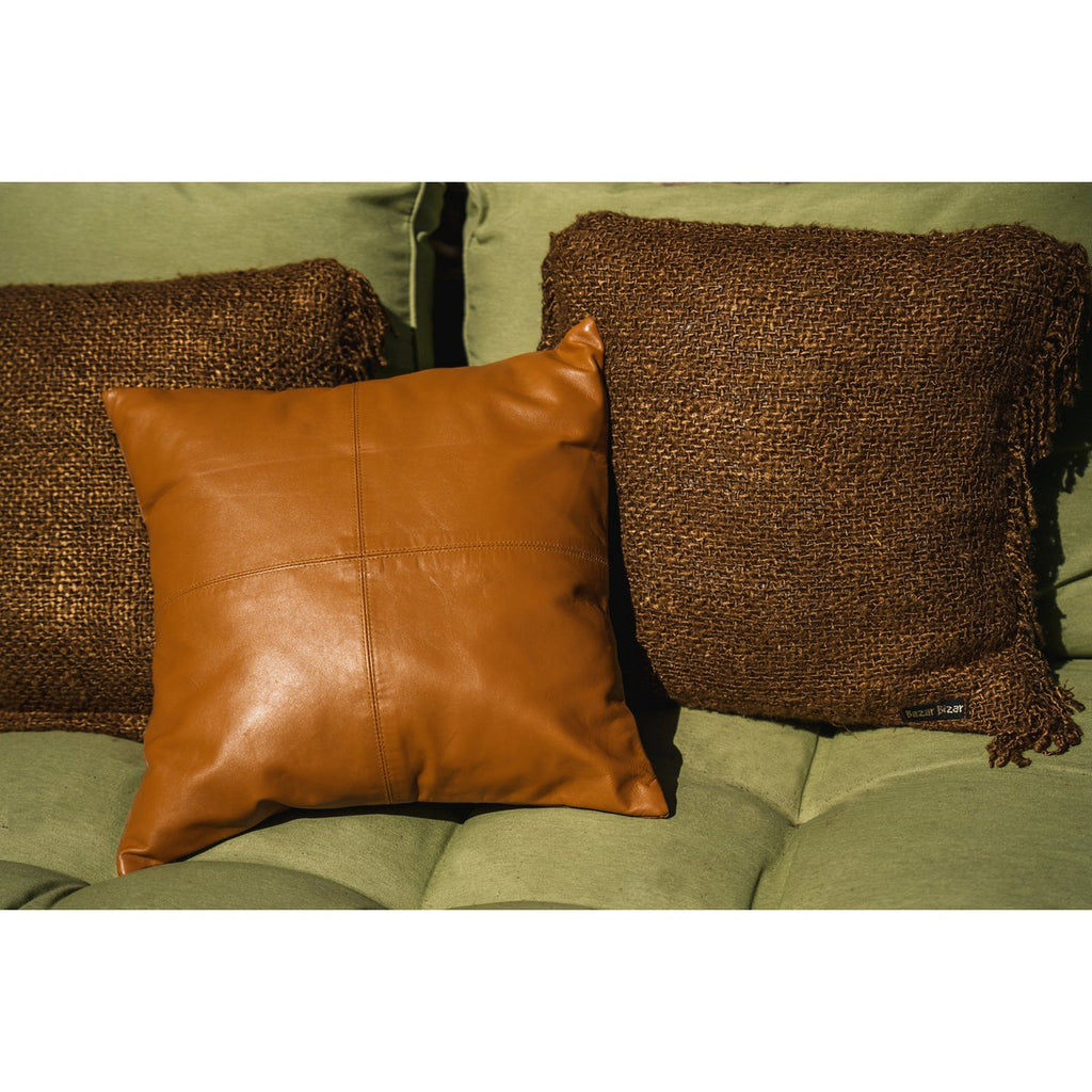 Housse de Coussin Cuir Camel - 40x40 cm