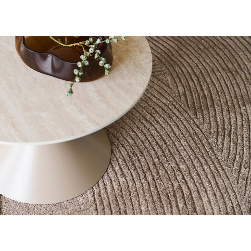 Table Basse Annecy - Céramique Travertin & Acier Sable, Ø70x41 cm