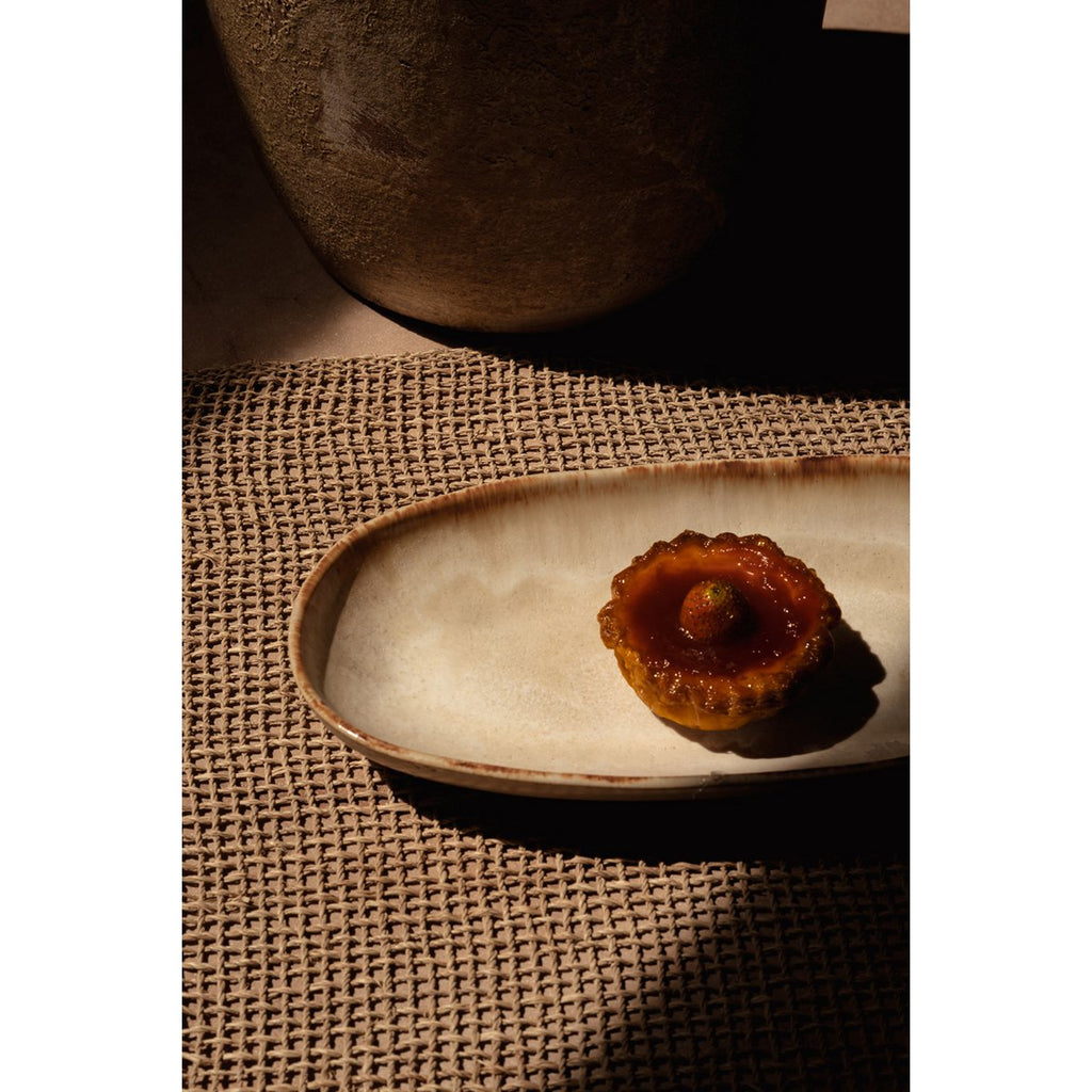Plat ovale en grès Cascais – Blanc Or – M | Bazar Bizar