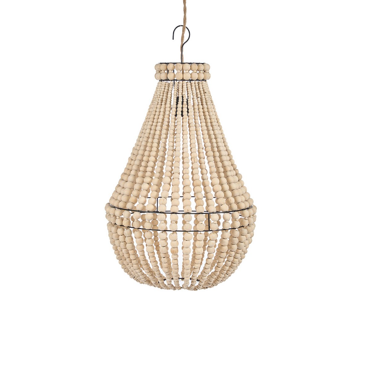 Lustre en perles de bois forme larme – Naturel – M | Bazar Bizar