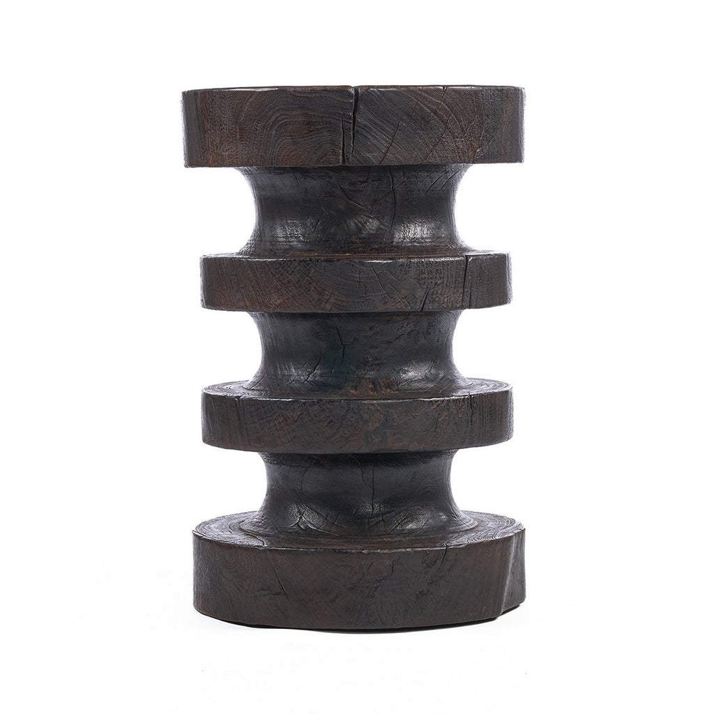 Table d’appoint Moka Rings en manguier massif finition noyer foncé 40 × 40 × 60 cm