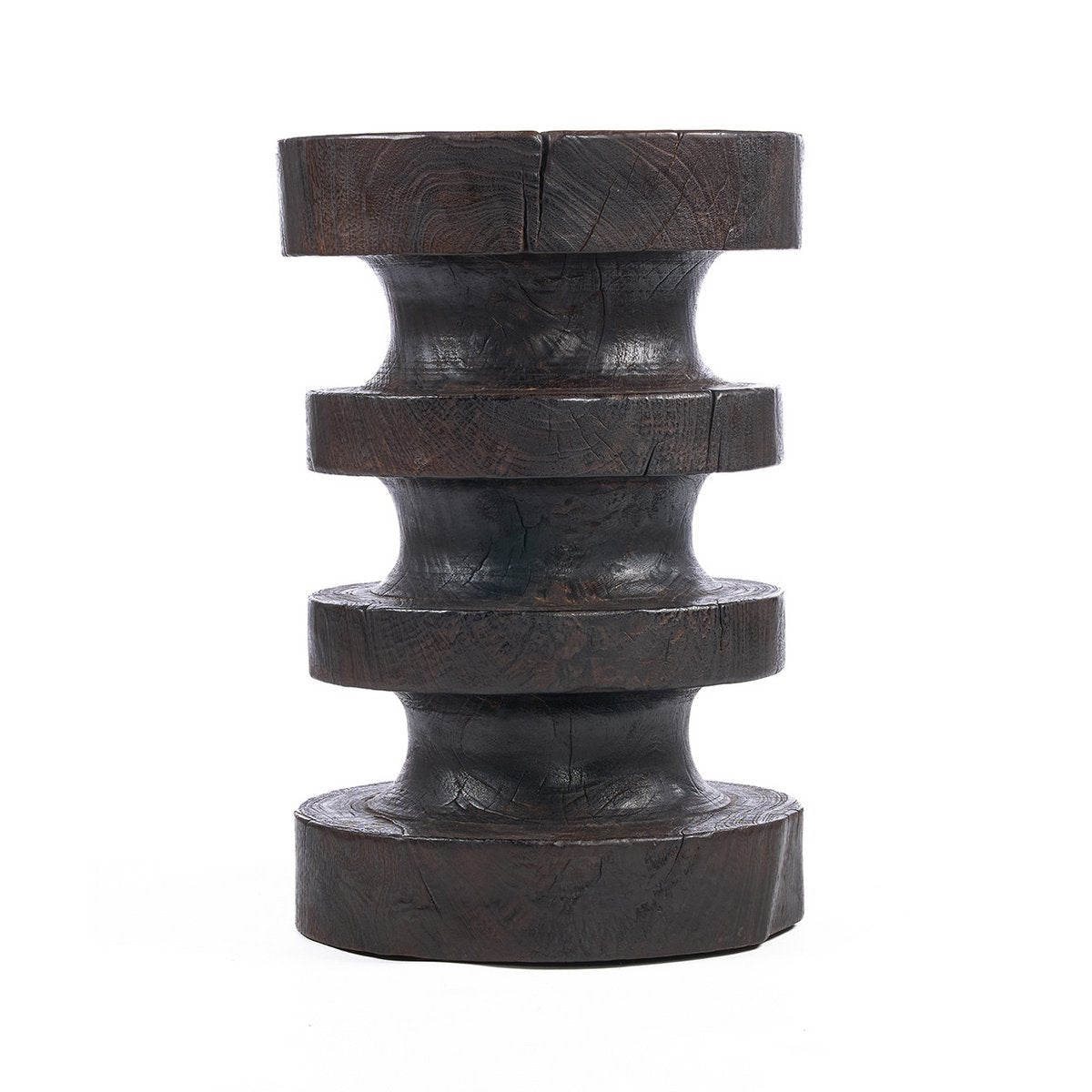 Table d’appoint Moka Rings en manguier massif finition noyer foncé 40 × 40 × 60 cm