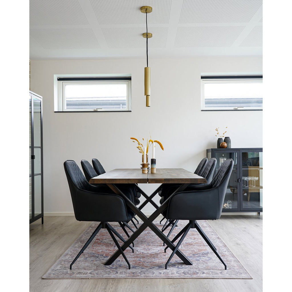 Chaise de salle à manger pivotante Harbo - Noir, cuir PU, pieds en métal noir