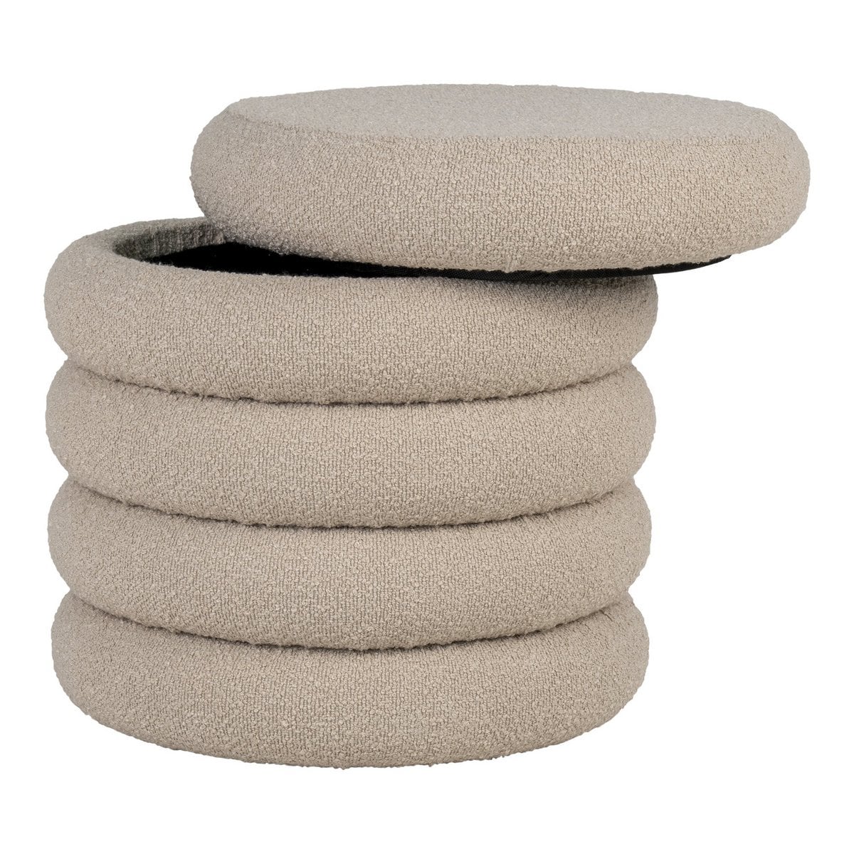 Pouf Brooklyn avec Rangement - Bouclé Beige, Ø44x44 cm