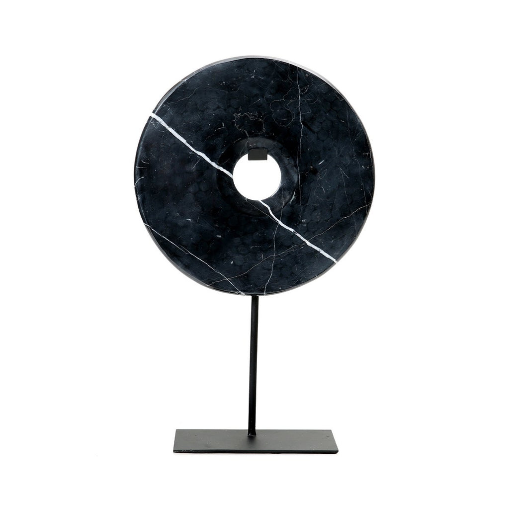 Disque en marbre noir sur support 40 cm