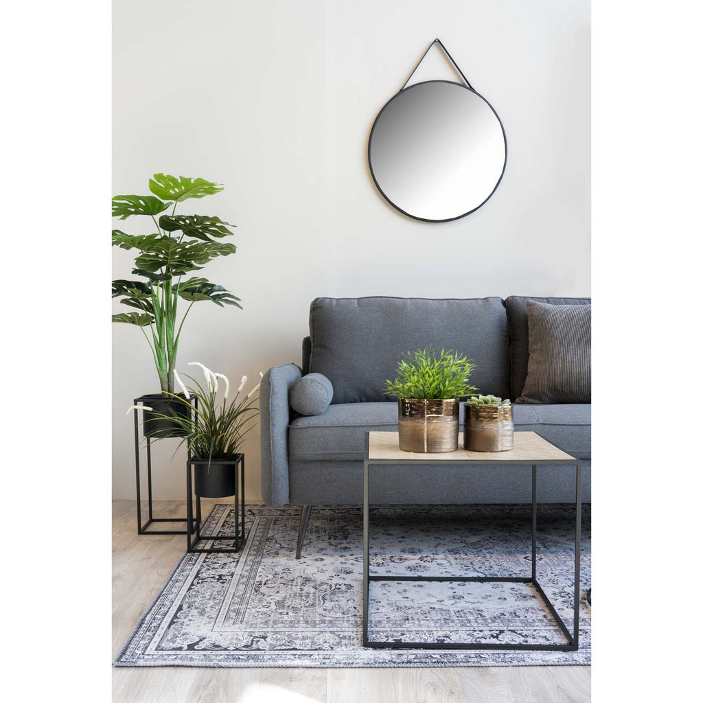 Miroir Trapani - Noir, Acier, Cuir Artificiel, Ø38cm