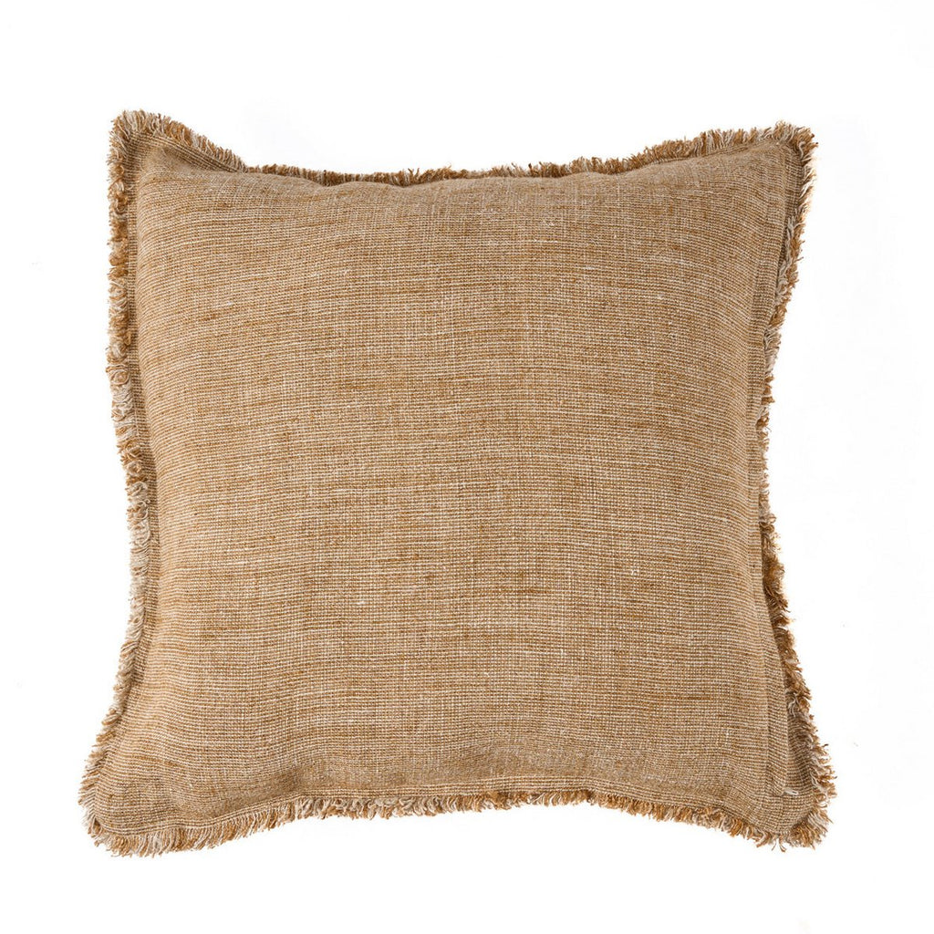 Housse de coussin en lin à franges Sahara – Marron Naturel – 50×50cm | Bazar Bizar