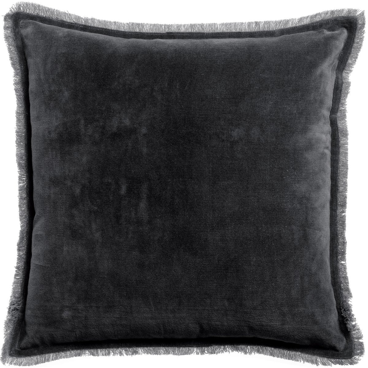 Coussin Fara Caviar en velours de coton à franges 45 × 45 cm