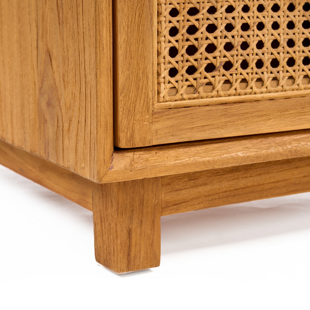 Table de nuit Harmony en teck et rotin naturel – 2 tiroirs