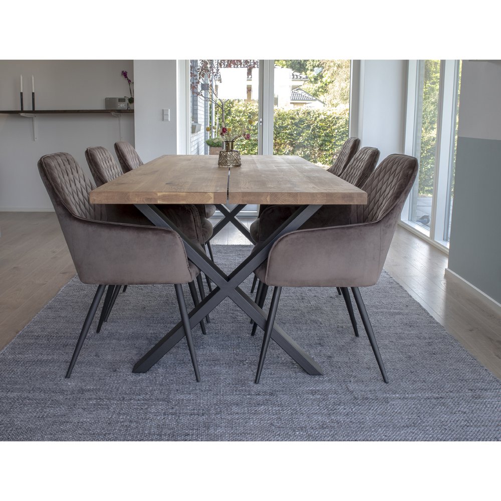 Chaise de salle à manger Harbo - Velours, Acier, Marron clair - Lot de 2