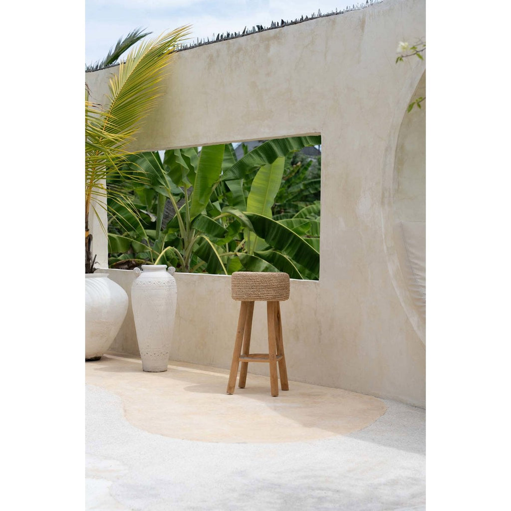 Tabouret de bar en raphia et teck – Naturel – 75cm | Bazar Bizar