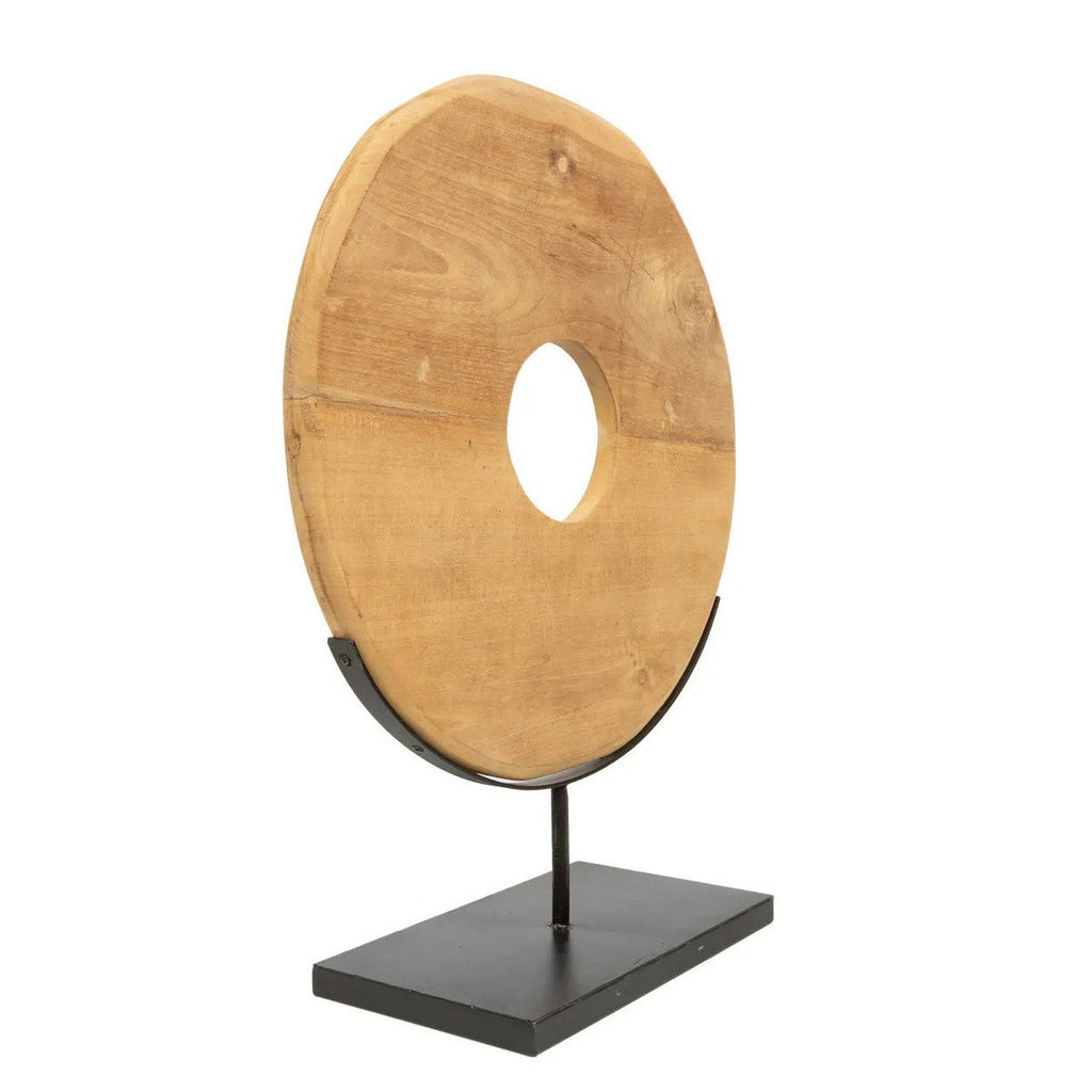 Sculpture disque en bois sur pied 60 cm