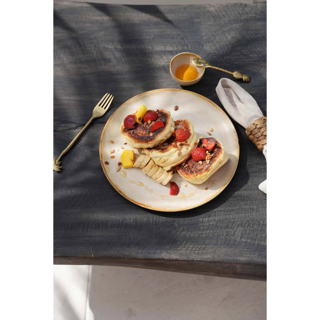 Assiette à salade en grès Cascais – Blanc Bord Marron | Bazar Bizar