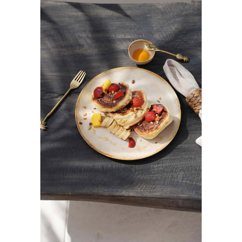 Assiette à salade en grès Cascais – Blanc Bord Marron | Bazar Bizar