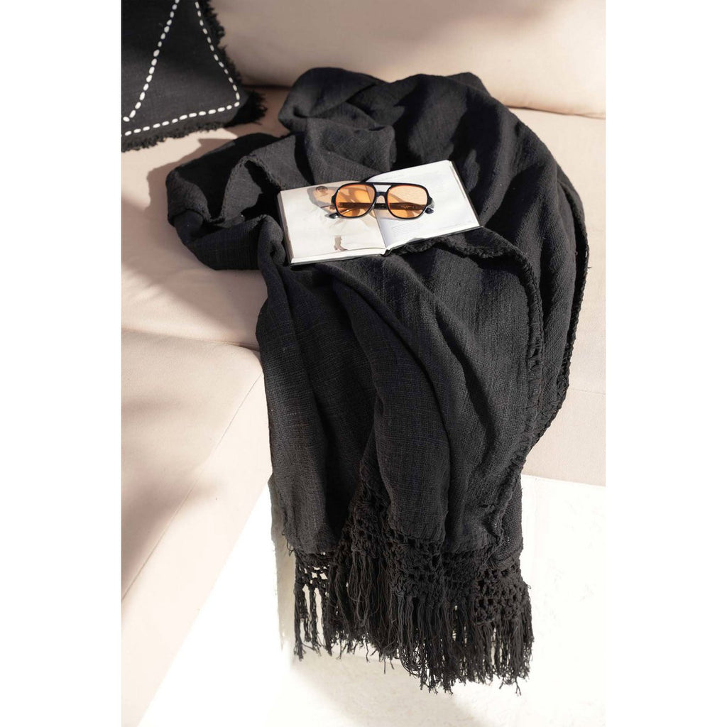 Jeté de lit Gypsy Noir en coton 122 × 260 cm