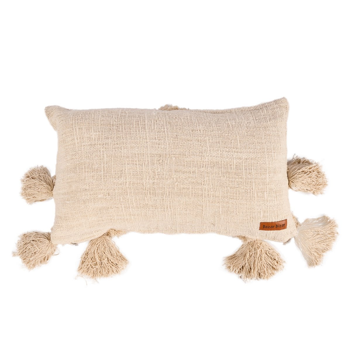 Housse de coussin à pompons Nomad – Crème – 35×60cm | Bazar Bizar