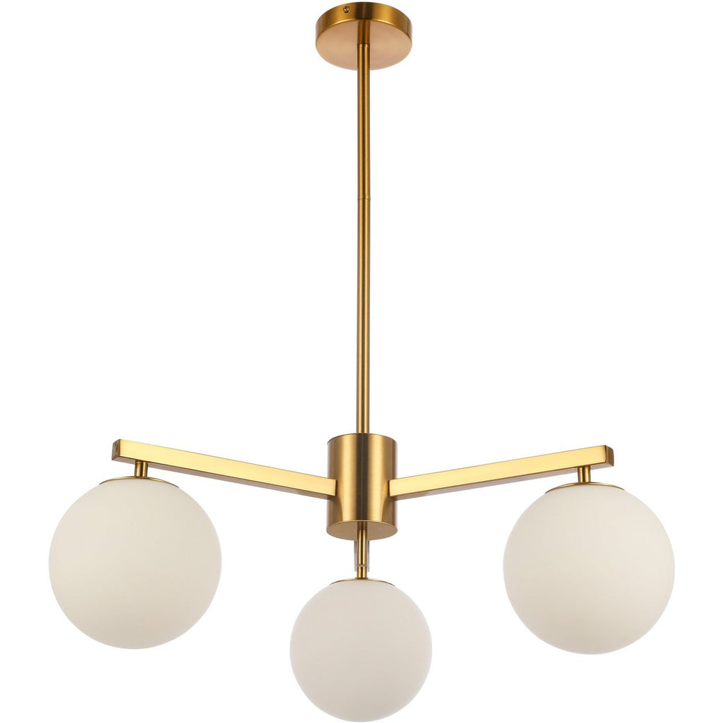 Suspension Stella en verre blanc et laiton satiné – 3 lumières