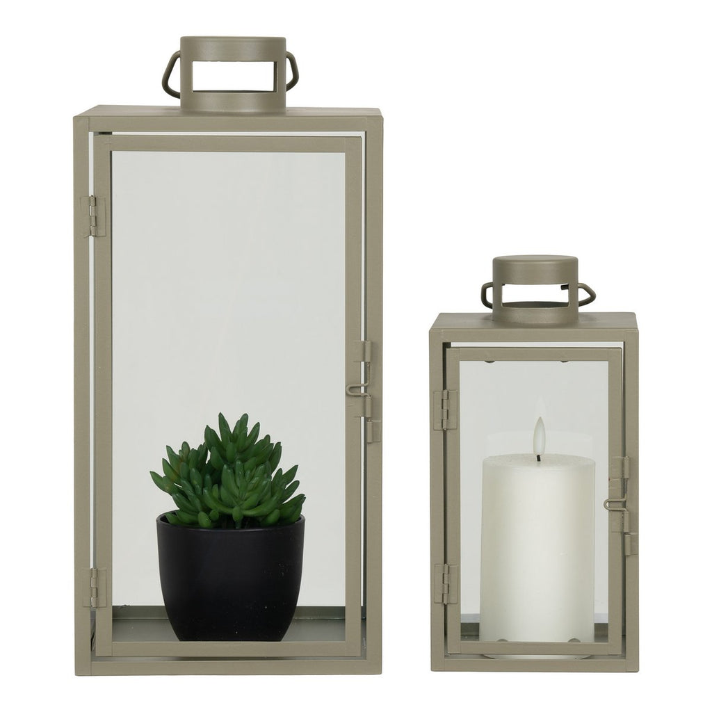 Lanternes Corfou - Acier Vert & Verre, Lot de 2 (S+L)