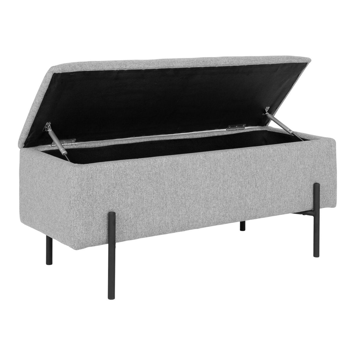 Banc coffre Watford – Polyester gris clair & pieds métal noir