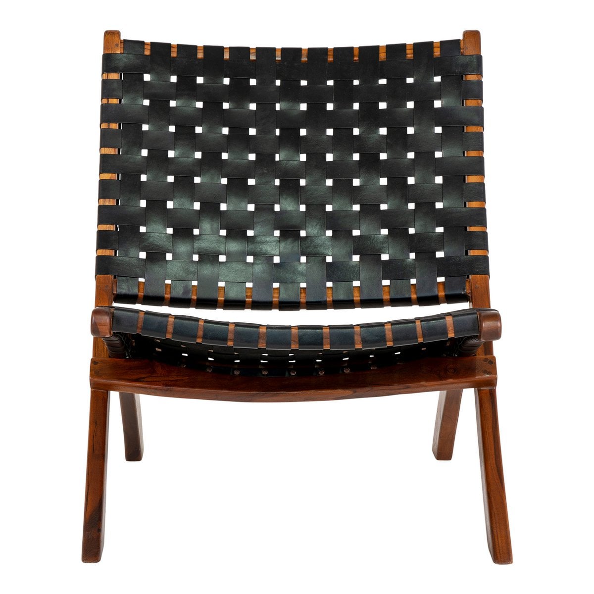 Chaise Pliante Perugia - Bois de Teck, Cuir, Noir - 66x74x73 cm