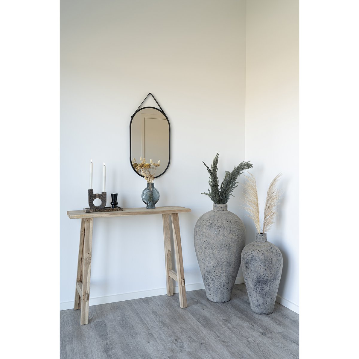 Miroir Trapani - Noir, Acier/Cuir Artificiel, 35x60 cm