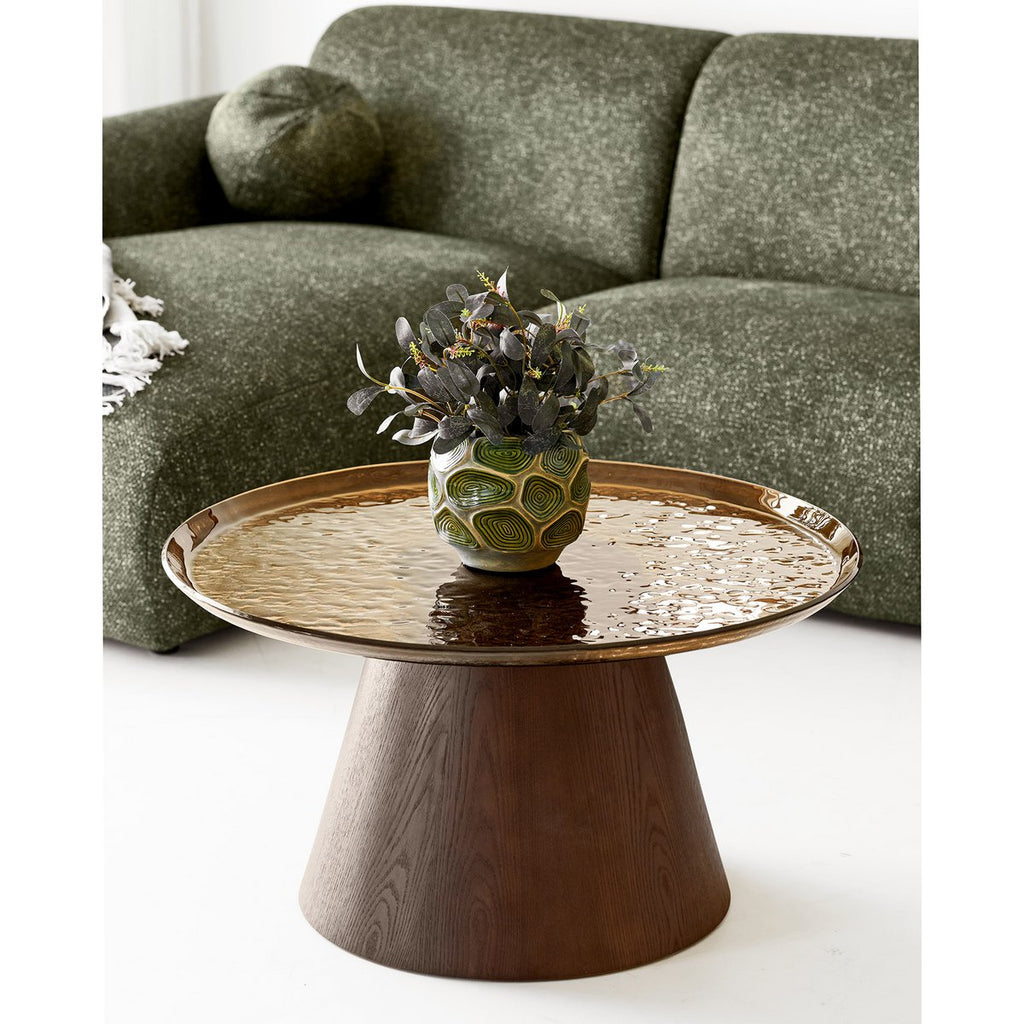 Table basse Orvieto marron en placage frêne et verre – Ø 80 × 42 cm