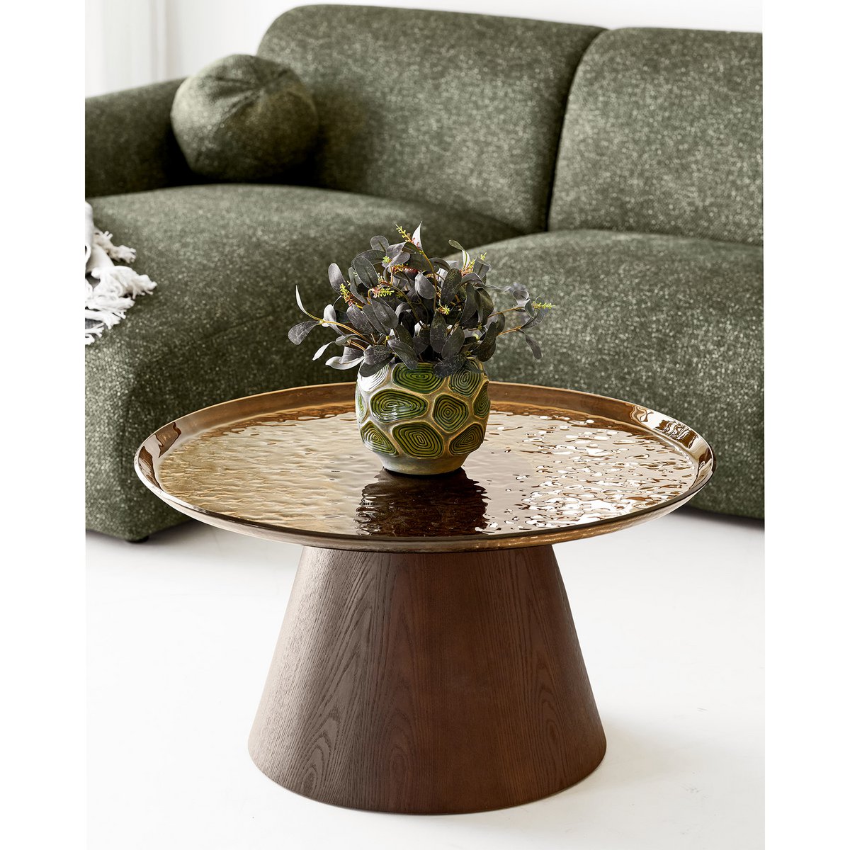 Table basse Orvieto marron en placage frêne et verre – Ø 80 × 42 cm