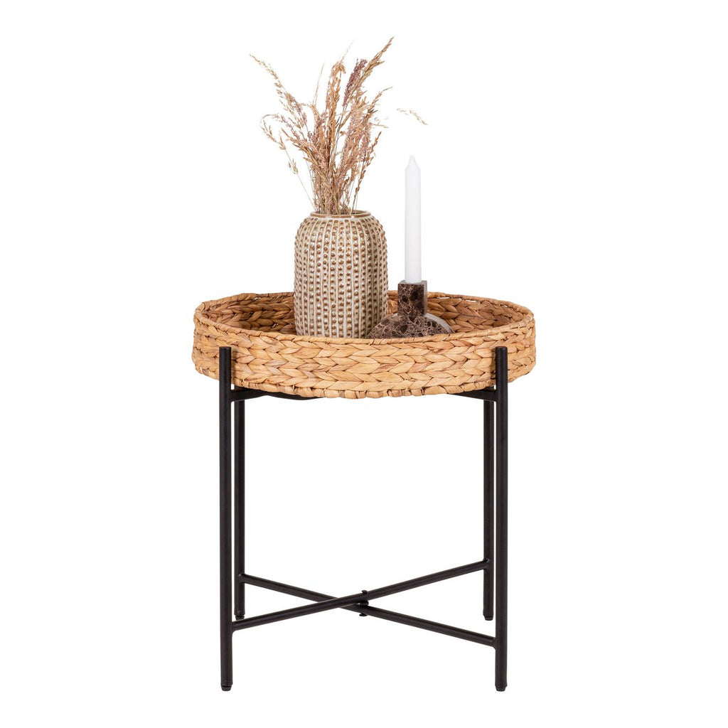 Table d'Appoint Naro - Jacinthe d'Eau, Métal, Noir/Naturel - Ø50x48,5 cm
