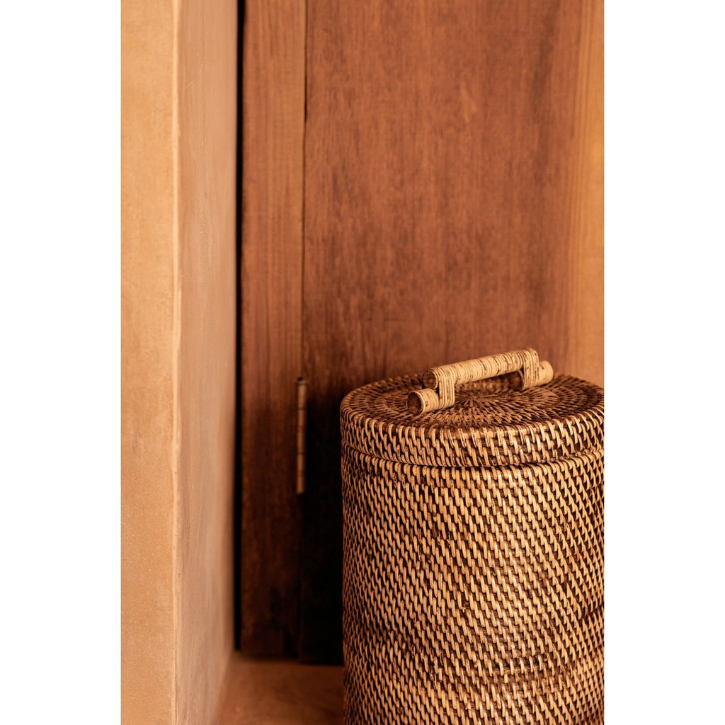Panier de rangement en rotin avec couvercle – Brun Naturel – Haut | Bazar Bizar