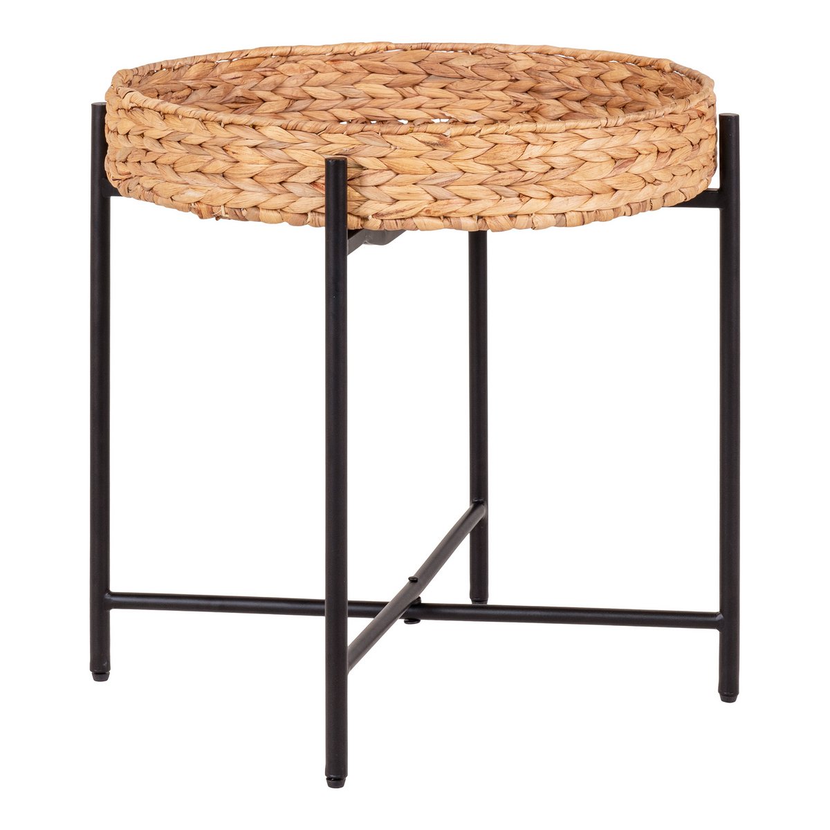 Table d'Appoint Naro - Jacinthe d'Eau, Métal, Noir/Naturel - Ø50x48,5 cm