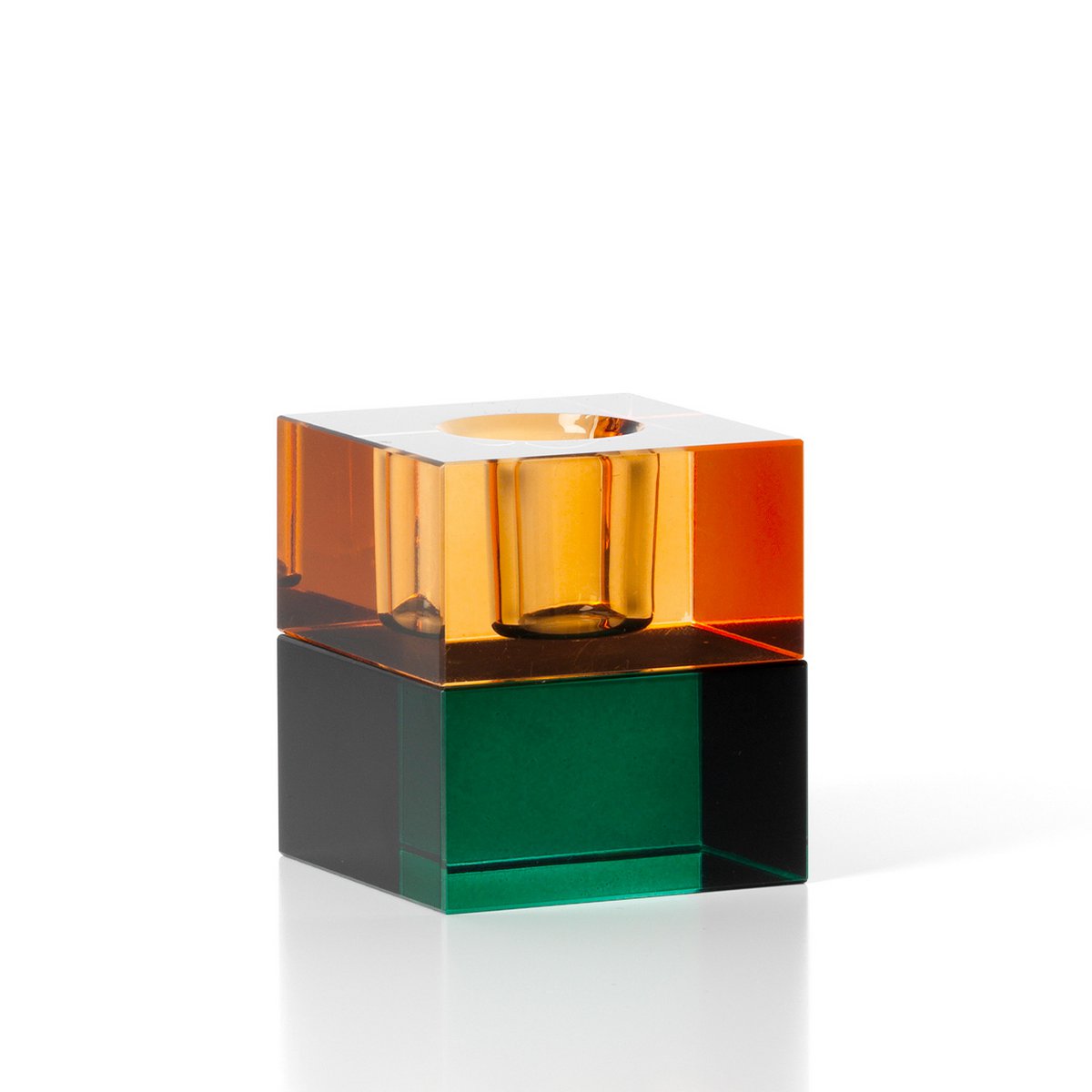 Bougeoir en verre recyclé Gem Blocks – Ambre Vert | Bazar Bizar