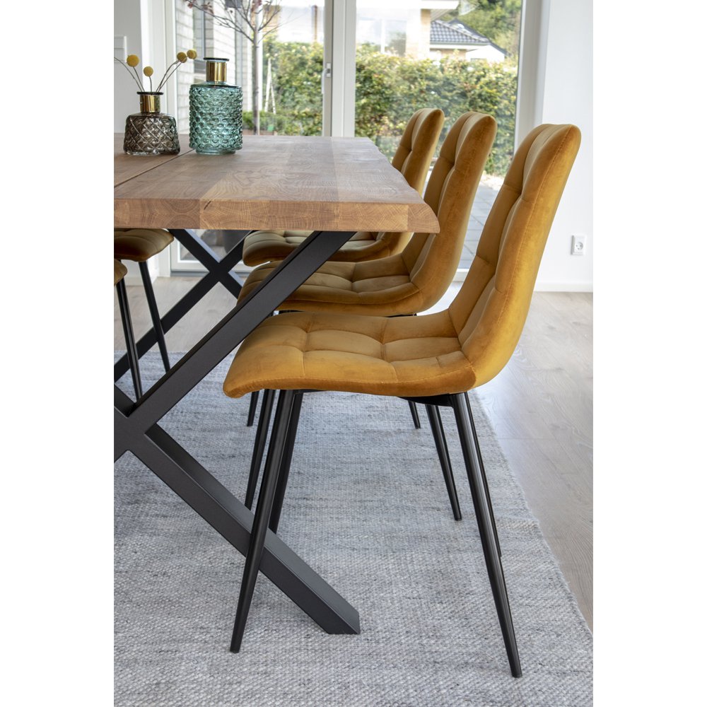 Chaise de salle à manger Middelfart – Velours polyester, acier, jaune moutarde – Lot de 2