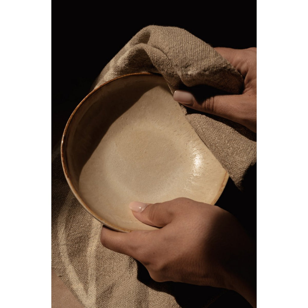 Assiette apéritif en grès Cascais – Blanc & Or | Bazar Bizar
