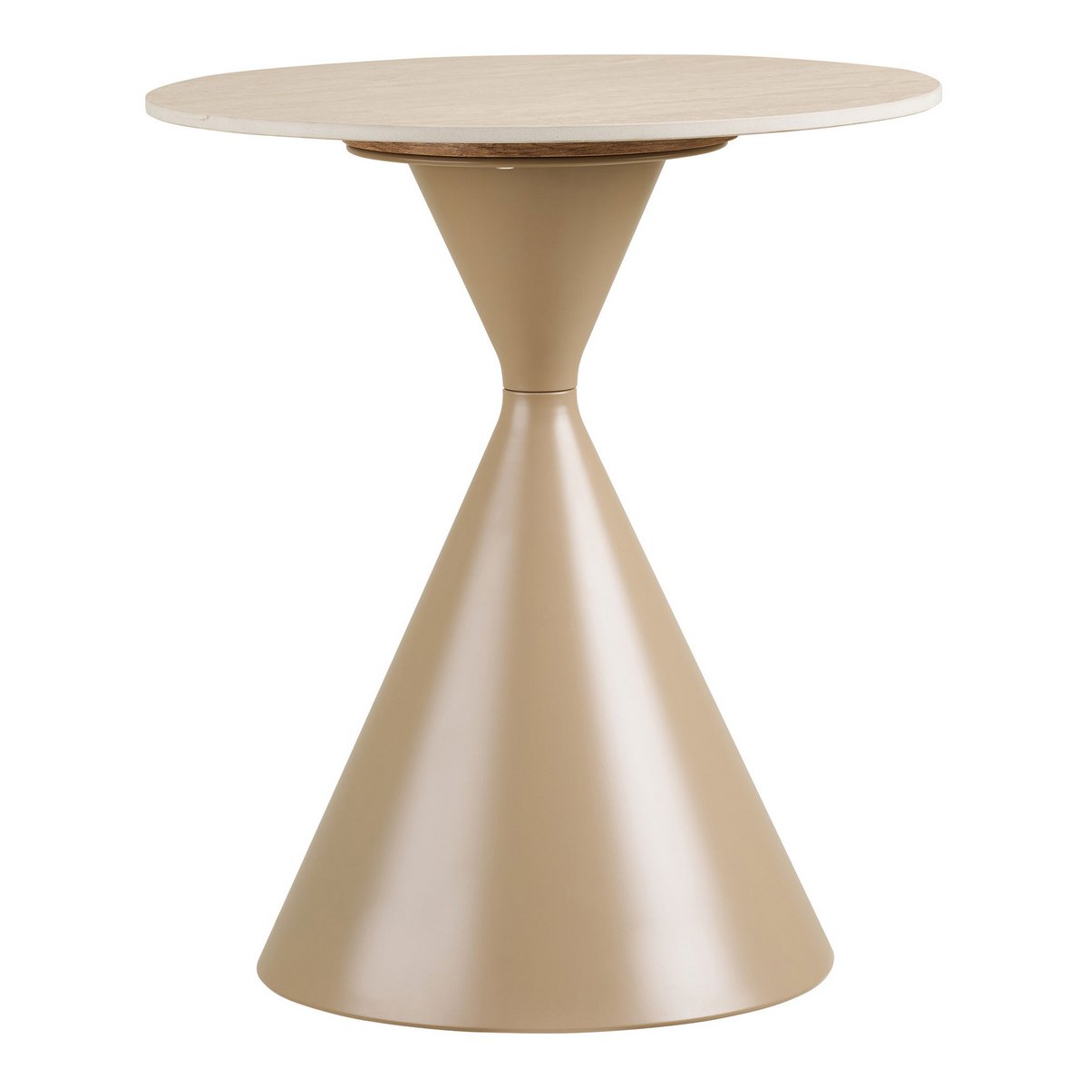 Table d'Appoint Annecy - Plateau Céramique Travertin & Pied Acier Sable, Ø50x56 cm