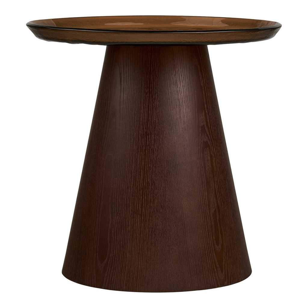 Table d’appoint Orvieto marron en placage frêne et verre – Ø 50 × 48 cm