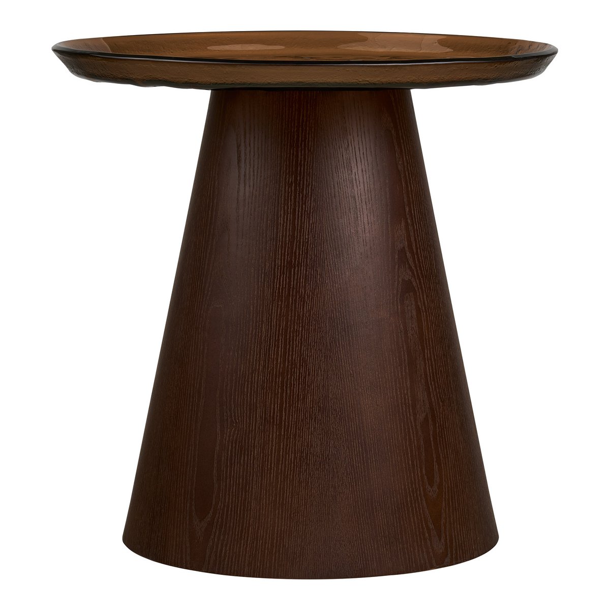 Table d’appoint Orvieto marron en placage frêne et verre – Ø 50 × 48 cm