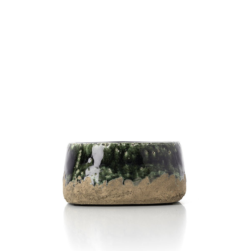 Jardinière bol en grès Moss Bowl – Vert Béton – Profil Bas | Bazar Bizar