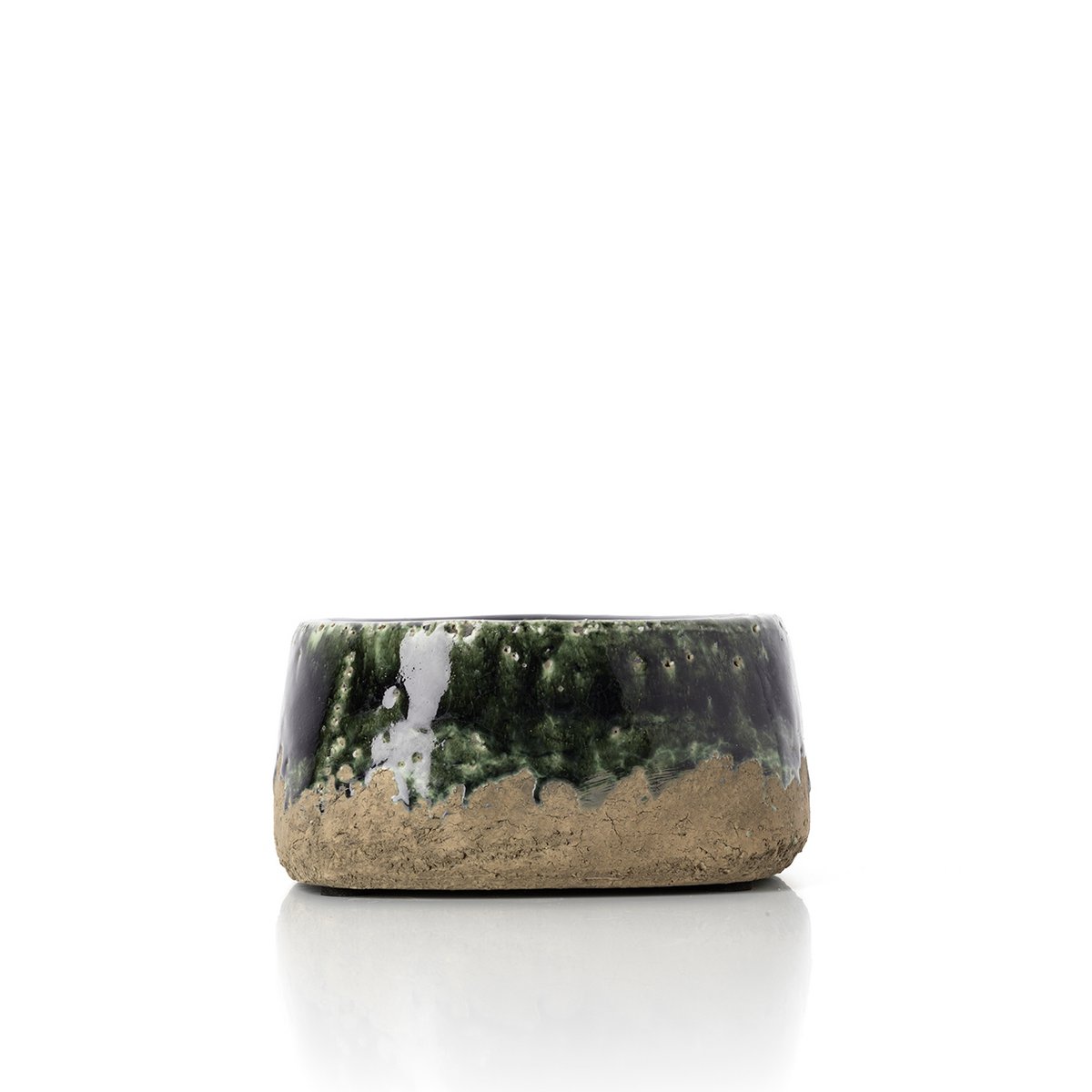 Jardinière bol en grès Moss Bowl – Vert Béton – Profil Bas | Bazar Bizar
