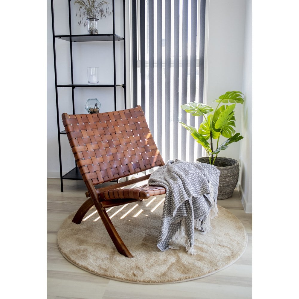 Chaise Pliante Perugia - Teck & Cuir Marron, 66x74x73 cm