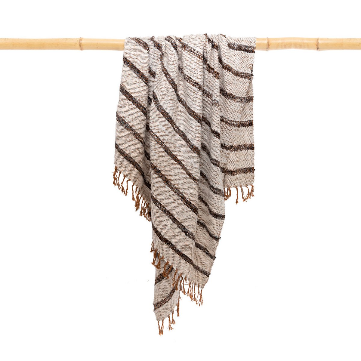 Plaid en coton à franges S’il Vous Plaît – Blanc Bohème | Bazar Bizar