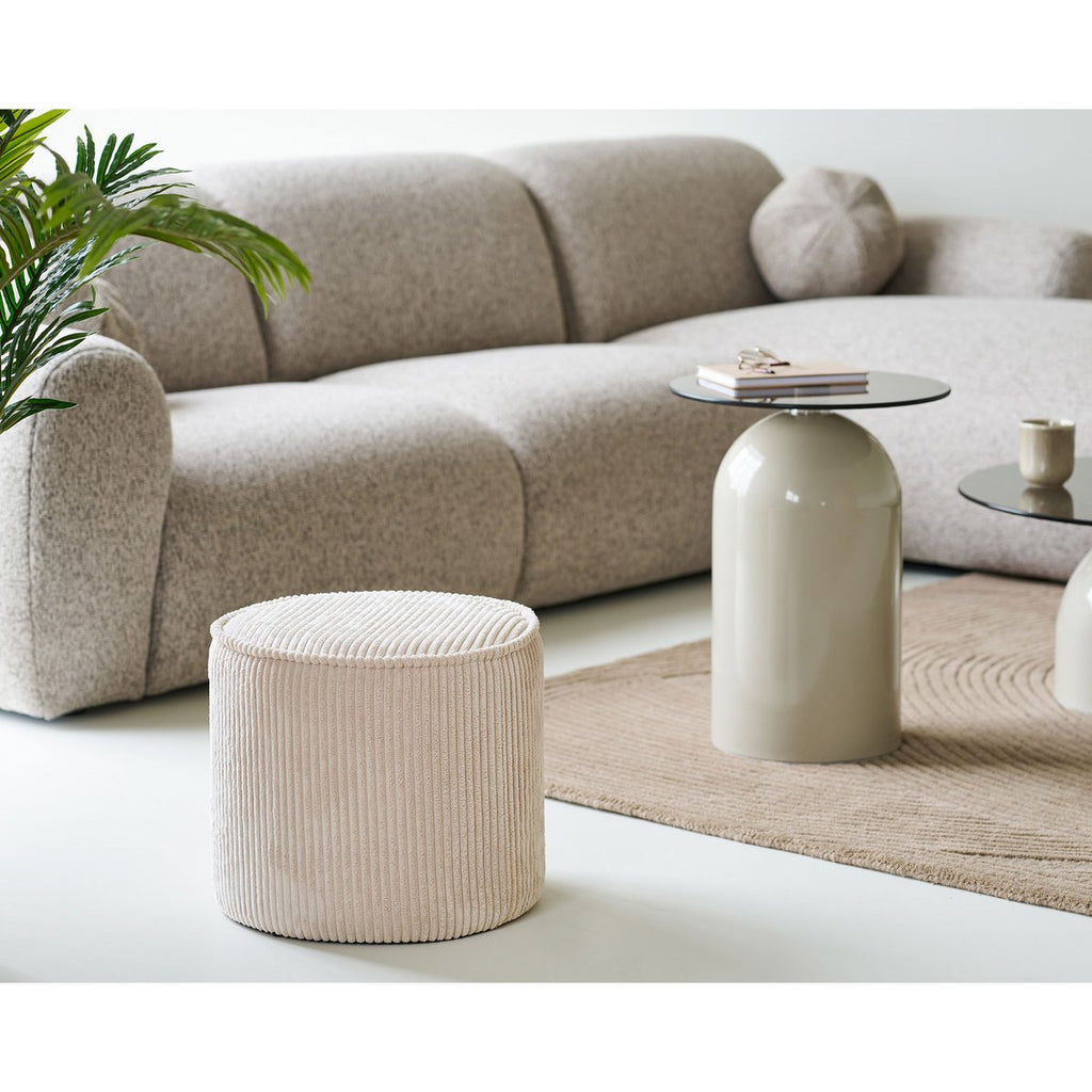 Pouf Taupo - Velours Côtelé Beige, Ø40x35 cm