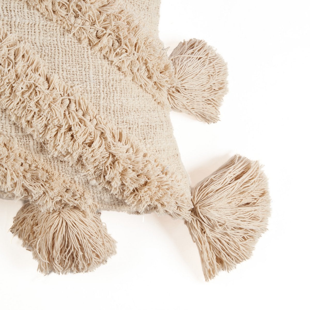Housse de coussin à pompons Nomad – Crème – 35×60cm | Bazar Bizar