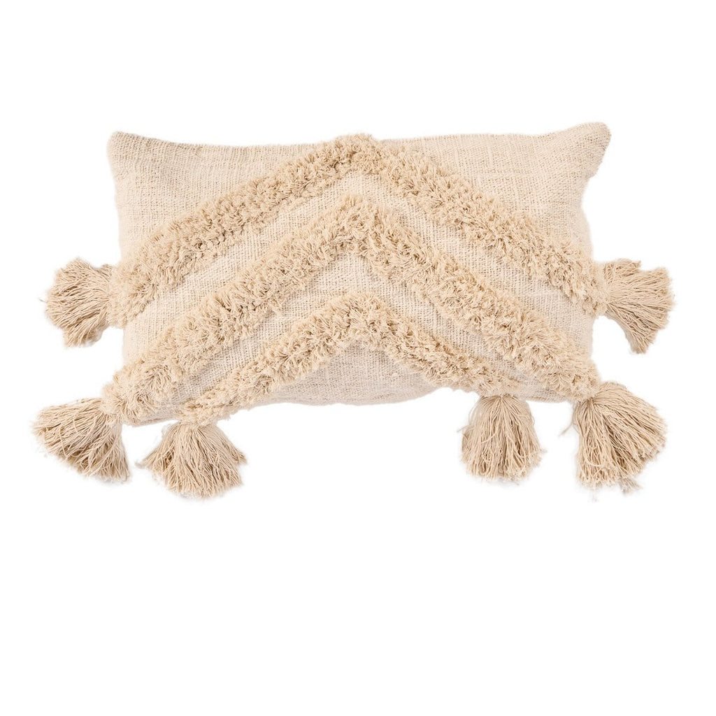 Housse de coussin à pompons Nomad – Crème – 35×60cm | Bazar Bizar